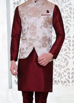 Rose Gold Brocade Nehru Jacket