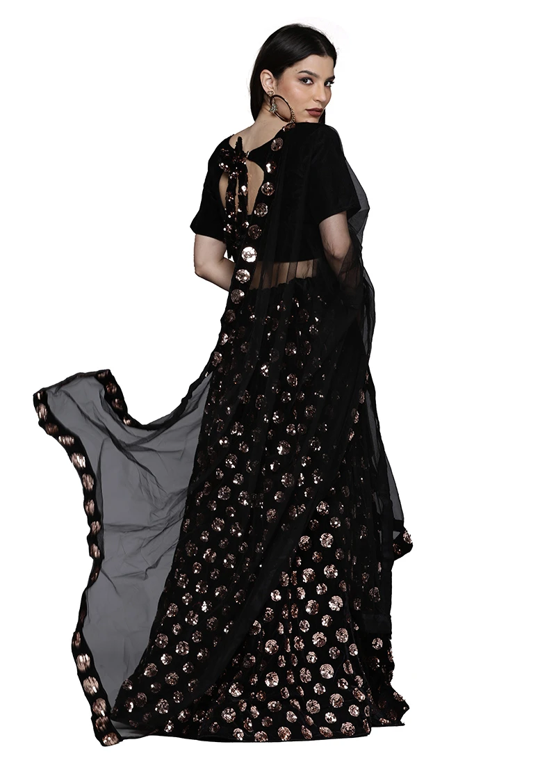 Rose Gold N Black Velvet Sequins A Line Lehenga Festive Wear 4 Rose Gold N Black Velvet Sequins A Line Lehenga Festive Wear - Image 4