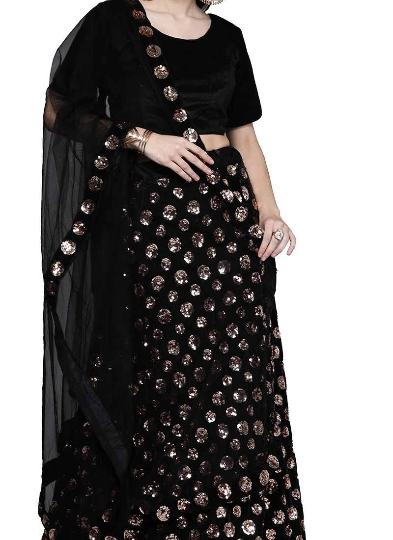 Rose Gold N Black Velvet Sequins A Line Lehenga Festive Wear 1 Rose Gold N Black Velvet Sequins A Line Lehenga Festive Wear