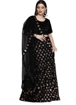 Rose Gold N Black Velvet Sequins A Line Lehenga Festive Wear 6 Rose Gold N Black Velvet Sequins A Line Lehenga Festive Wear -C Bazaar Shop rose gold n black velvet sequins a line lehenga ghsstsktmbr7642 u