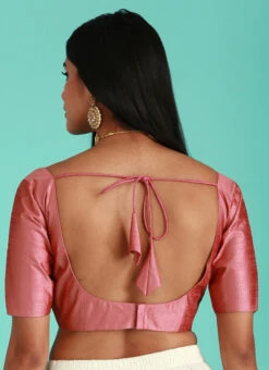 Rose Gold Pink Silk Solid Stitched Readymade Blouse Party Wear -C Bazaar Shop rose gold pink silk solid stitched readymade blouse blspfb227rg b