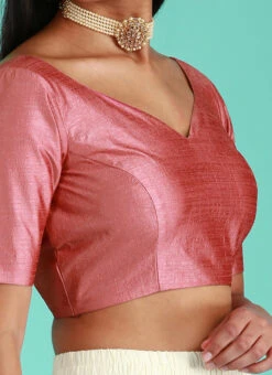 Rose Gold Pink Silk Solid Stitched Readymade Blouse Party Wear