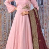 Rose Pink Art Silk Embroidered Anarkali Suit Party Wear
