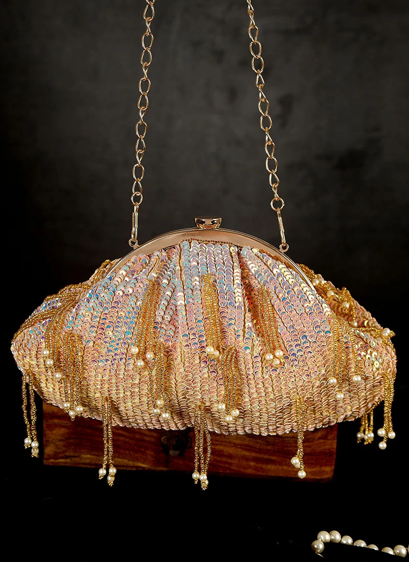 Rose Pink Art Silk Sequins Clutch Party Wear 2 Rose Pink Art Silk Sequins Clutch Party Wear - Image 2