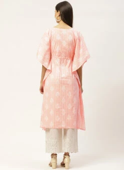 Rose Pink Cotton Printed Kaftan Short Tunic Work Wear 7 Rose Pink Cotton Printed Kaftan Short Tunic Work Wear -C Bazaar Shop rose pink cotton printed kaftan short tunic krjsc1120 b