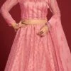 Rose Pink Net Embroidered N Stones Umbrella Lehenga Party Wear