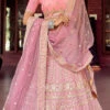 Rose Pink Organza Embroidered N Sequins Umbrella Lehenga Wedding Wear