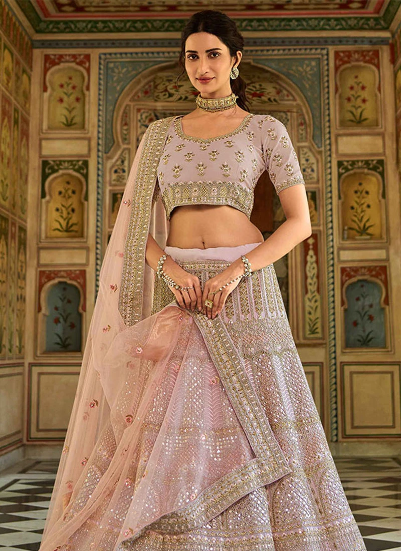 Rose Pink Organza Embroidered N Stones Umbrella Lehenga Wedding Wear 4 Rose Pink Organza Embroidered N Stones Umbrella Lehenga Wedding Wear - Image 4