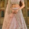 Rose Pink Organza Embroidered N Stones Umbrella Lehenga Wedding Wear