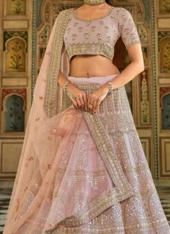 Rose Pink Organza Embroidered N Stones Umbrella Lehenga Wedding Wear