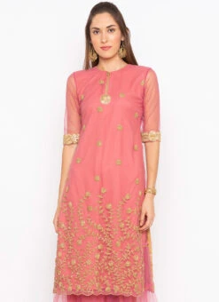Rose Quartz Net Embroidered Kurta Sharara Set After Six Wear 7 Rose Quartz Net Embroidered Kurta Sharara Set After Six Wear -C Bazaar Shop rose quartz net embroidered kurta sharara set krsmnc2123ks b