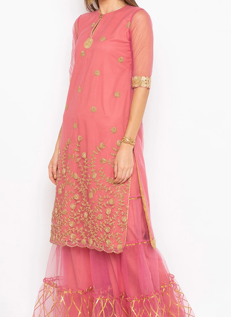 Rose Quartz Net Embroidered Kurta Sharara Set After Six Wear 1 Rose Quartz Net Embroidered Kurta Sharara Set After Six Wear