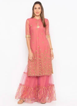Rose Quartz Net Embroidered Kurta Sharara Set After Six Wear 6 Rose Quartz Net Embroidered Kurta Sharara Set After Six Wear -C Bazaar Shop rose quartz net embroidered kurta sharara set krsmnc2123ks u