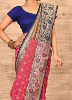 Rouge Pink Banarasi Katan Zari Weaving Saree Festive Wear