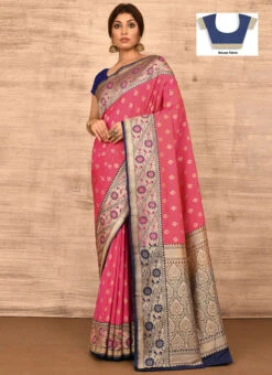 Rouge Pink Banarasi Katan Zari Weaving Saree Festive Wear -C Bazaar Shop rouge pink benarasi katan zari weaving saree savns671v u