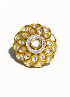 Round White Brass Kundan Ring Party Wear -C Bazaar Shop round white brass kundan ring hjrddrj9781th b