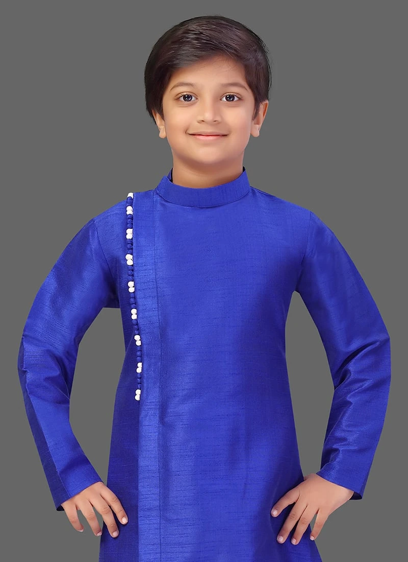 Royal Blue Art Silk Soild Stitched Kurta Pyjama Festive Wear 3 Royal Blue Art Silk Soild Stitched Kurta Pyjama Festive Wear - Image 3