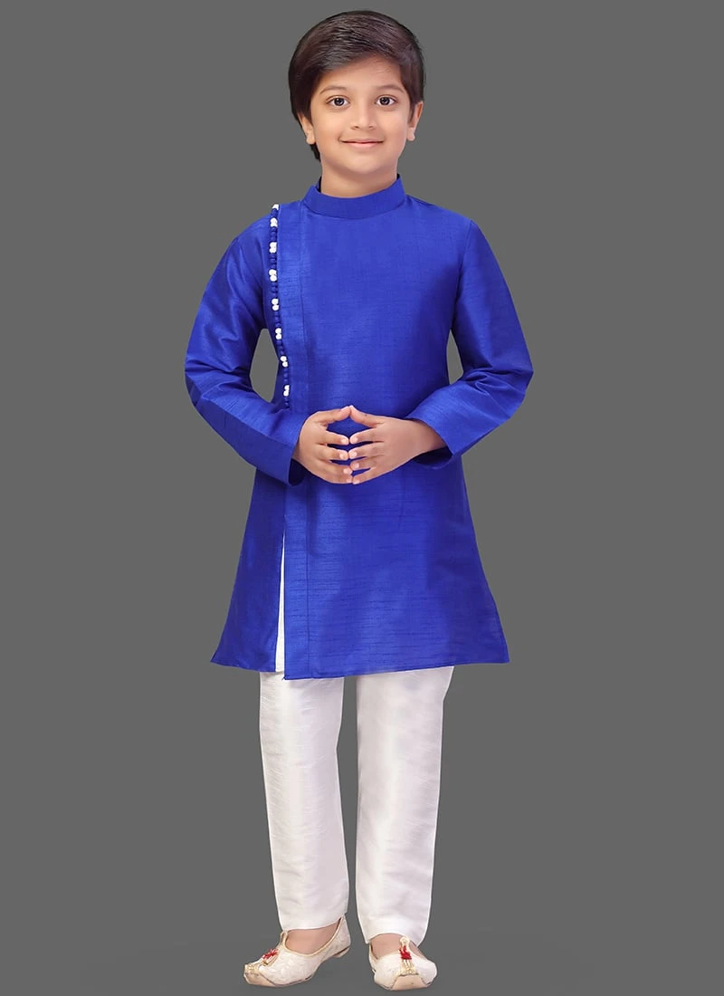 Royal Blue Art Silk Soild Stitched Kurta Pyjama Festive Wear 2 Royal Blue Art Silk Soild Stitched Kurta Pyjama Festive Wear - Image 2