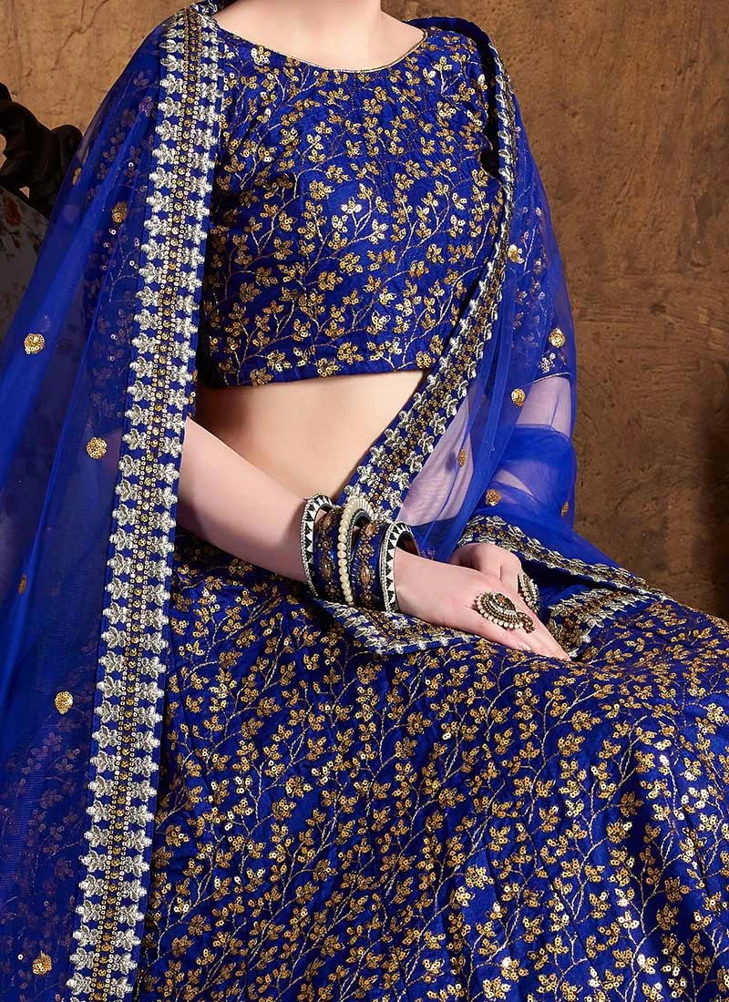 Royal Blue Benarasi Silk Embroidered And Sequins Work Umberalla Lehenga Party Wear 1 Royal Blue Benarasi Silk Embroidered And Sequins Work Umberalla Lehenga Party Wear