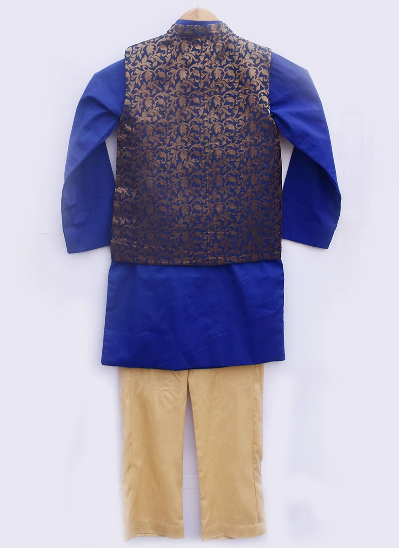 Royal Blue Cotton Brocade Bandi Set Party Wear 3 Royal Blue Cotton Brocade Bandi Set Party Wear - Image 3