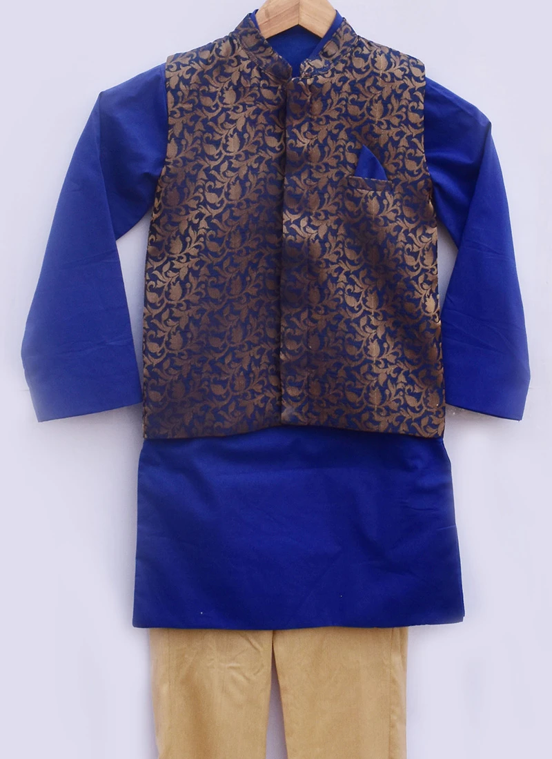Royal Blue Cotton Brocade Bandi Set Party Wear 1 Royal Blue Cotton Brocade Bandi Set Party Wear
