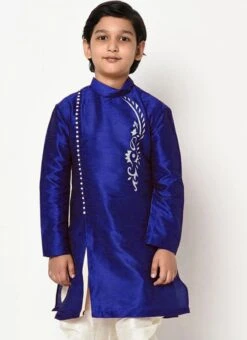 Royal Blue Dupion Silk Embroidered Kurta Pyjama Party Wear -C Bazaar Shop royal blue dupion silk embroidered kurta pyjama kdbdmf7509erb b