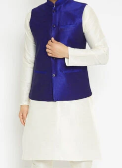 Royal Blue Dupion Silk Nehru Jacket