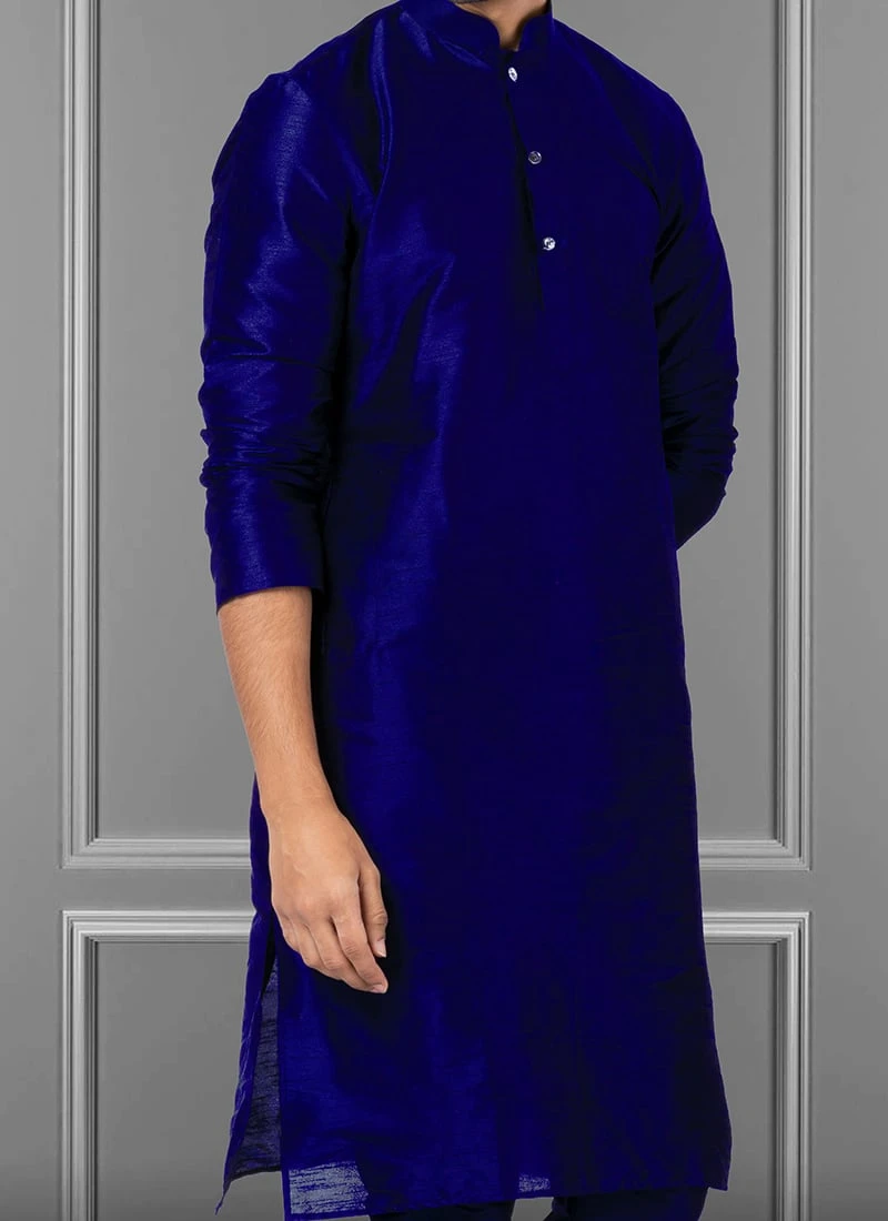 Royal Blue Dupion Silk Soild Plain Kurta Pyjama Party Wear 1 Royal Blue Dupion Silk Soild Plain Kurta Pyjama Party Wear
