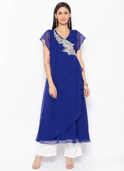 Royal Blue Georgette Embroidered Kurta Palazzo Set After Six Wear -C Bazaar Shop royal blue georgette embroidered kurta palazzo set krsmnc1974ks u