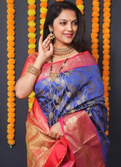 Royal Blue Kancheepuram Silk Zari Weaving Work Saree Festive Wear 7 Royal Blue Kancheepuram Silk Zari Weaving Work Saree Festive Wear -C Bazaar Shop royal blue kancheepuram silk zari weaving work saree sasom885 b
