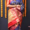 Royal Blue Kancheepuram Silk Zari Weaving Work Saree Festive Wear