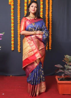 Royal Blue Kancheepuram Silk Zari Weaving Work Saree Festive Wear 6 Royal Blue Kancheepuram Silk Zari Weaving Work Saree Festive Wear -C Bazaar Shop royal blue kancheepuram silk zari weaving work saree sasom885 u