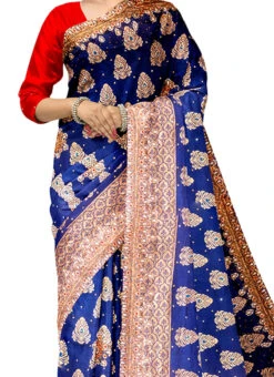 Royal Blue Kanjeevaram Silk Hand Embroidered Saree Festive Wear