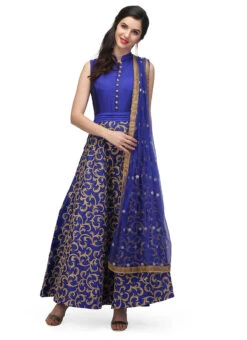 Royal Blue Raw Silk Thread Work Anarkali Suit Party Wear -C Bazaar Shop royal blue raw silk thread work anarkali suit slkifh9966000365 u