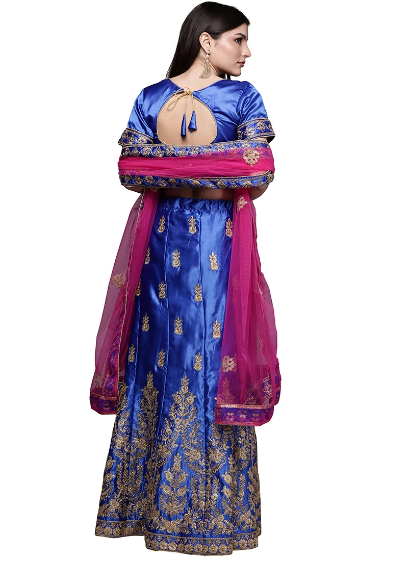 Royal Blue Satin Silk Embroidered A Line Lehenga Festive Wear 4 Royal Blue Satin Silk Embroidered A Line Lehenga Festive Wear - Image 4