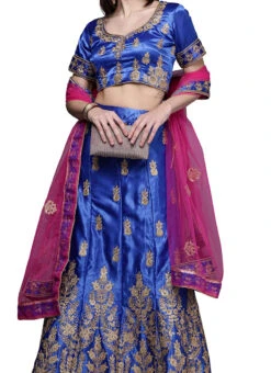 Royal Blue Satin Silk Embroidered A Line Lehenga Festive Wear