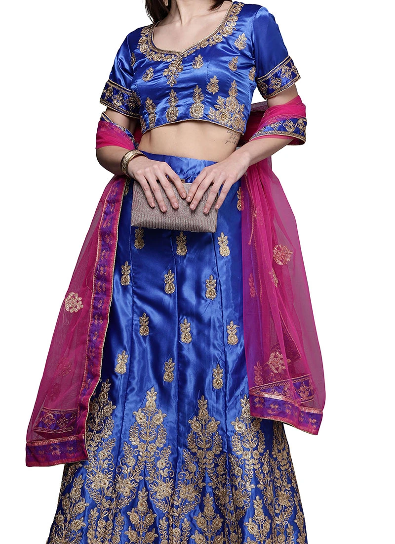 Royal Blue Satin Silk Embroidered A Line Lehenga Festive Wear 1 Royal Blue Satin Silk Embroidered A Line Lehenga Festive Wear