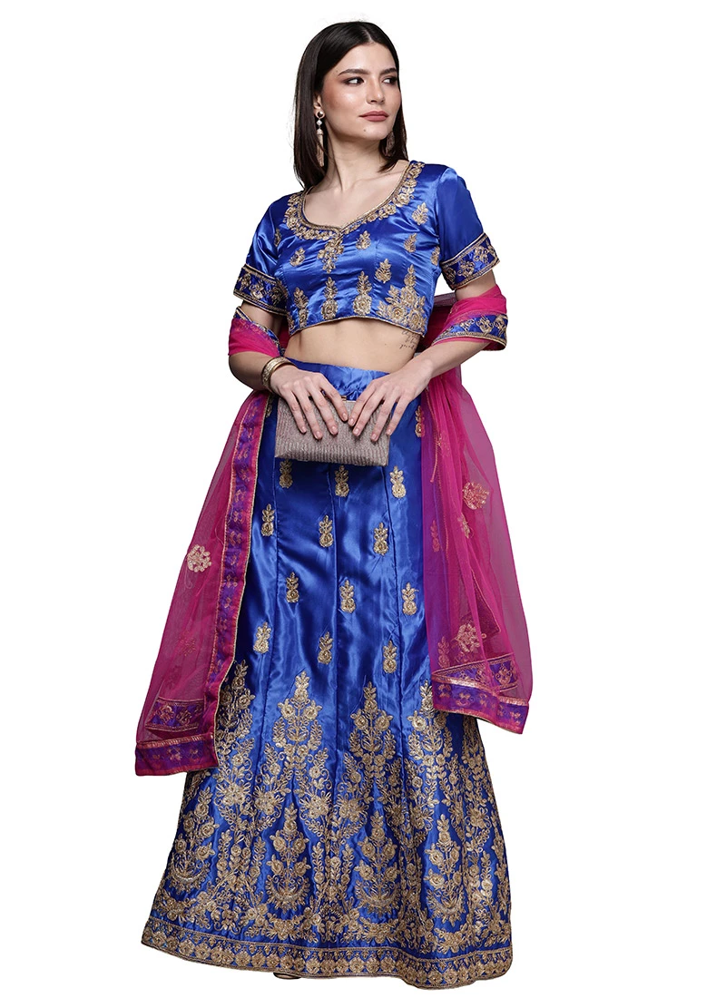 Royal Blue Satin Silk Embroidered A Line Lehenga Festive Wear 3 Royal Blue Satin Silk Embroidered A Line Lehenga Festive Wear - Image 3