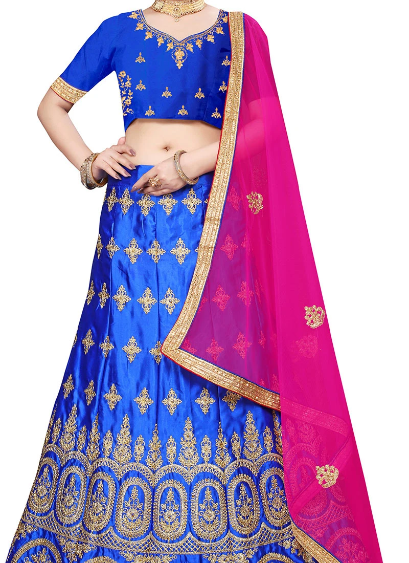 Royal Blue Silk Zari Embroidered A Line Lehenga Festive Wear 1 Royal Blue Silk Zari Embroidered A Line Lehenga Festive Wear