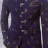 Royal Blue Terry Rayon Brocade Bandhgala Jacket