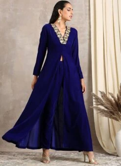 Royal Blue Velvet Kurta Straight Pant Set Work Wear 6 Royal Blue Velvet Kurta Straight Pant Set Work Wear -C Bazaar Shop royal blue velvet kurta straight pant set krsdmf7319rb u