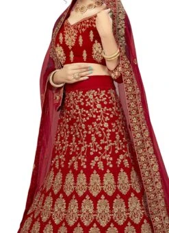 Ruby Maroon Velvet Embroidered A Line Lehenga Party Wear