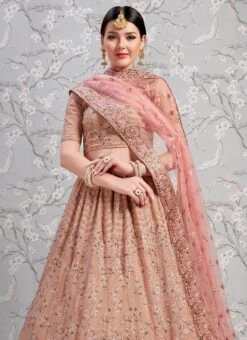 Rust Embroidered A Line Lehenga Wedding Wear -C Bazaar Shop rust embroidered a line lehenga ghmkns2805 b