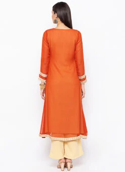 Rust Georgette Embroidered Kurta Palazzo Set Party Wear -C Bazaar Shop rust georgette embroidered kurta palazzo set krsmnc1940 b