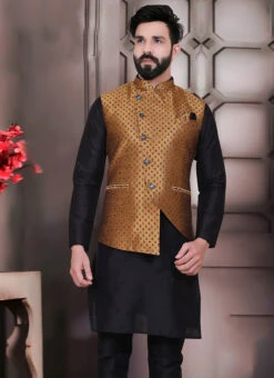 Rust Jacquard Silk Nehru Jacket -C Bazaar Shop rust jacquard silk nehru jacket jkmdc537 b