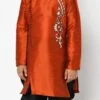 Rust Orange Dupion Silk Embroidered Kurta Pyjama Party Wear