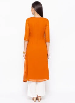 Rust Orange Georgette Embroidered Kurta Palazzo Set After Six Wear -C Bazaar Shop rust orange georgette embroidered kurta palazzo set krsmnc1916ks b