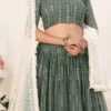 Sage Green Georgette Sequins Umbrella Lehenga Party Wear