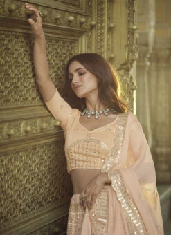 Salmon Peach Georgette Sequins Embroidery Umbrella Lehenga Wedding Wear 7 Salmon Peach Georgette Sequins Embroidery Umbrella Lehenga Wedding Wear -C Bazaar Shop salmon peach georgette sequins embroidery umbrella lehenga ghsli13287702 b