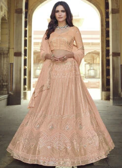 Salmon Peach Georgette Sequins Embroidery Umbrella Lehenga Wedding Wear 6 Salmon Peach Georgette Sequins Embroidery Umbrella Lehenga Wedding Wear -C Bazaar Shop salmon peach georgette sequins embroidery umbrella lehenga ghsli13287702 u